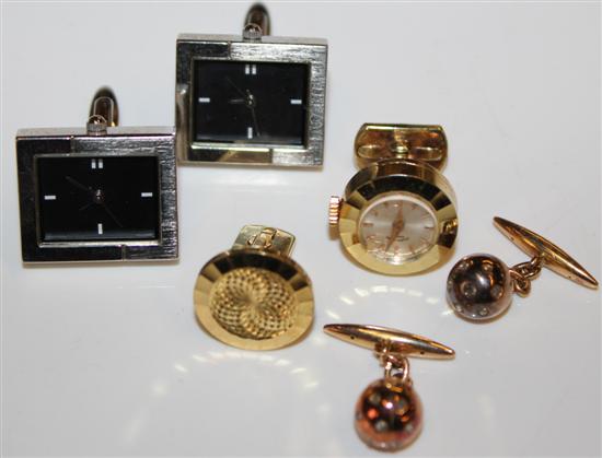 Pair of gold and diamond sphere cufflinks and 2 other pairs